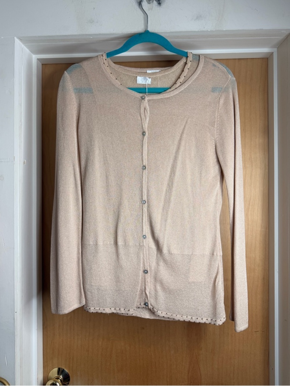 Pro-Mod Women’s  Tan Sheer Cardigan & Tank Set 2-Piece Knit Top. Size: Small